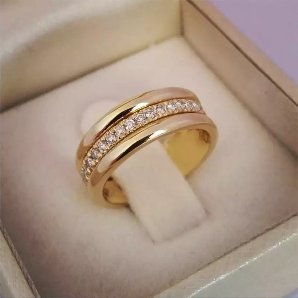 NEW Yellow Gold Plated Wedding Diamond Ring - Picture 1 of 3